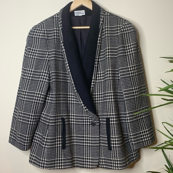 George Simonton Vintage Houndstooth Fully Lined Shawl Collar Wool Blazer Coat XL - Picture 1 of 17